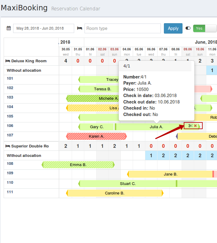 Calendar functionality MaxiBooking